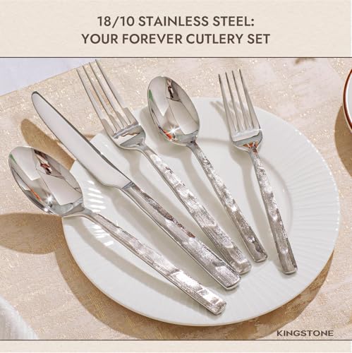 KINGSTONE Silverware Set, 20-Piece 18/10 Stainless Steel Brushed Handle Flatware Cutlery Set, for Kitchen, Home, Party, Wedding Gift, Rust Resistant and Dishwasher Safe - Image 5