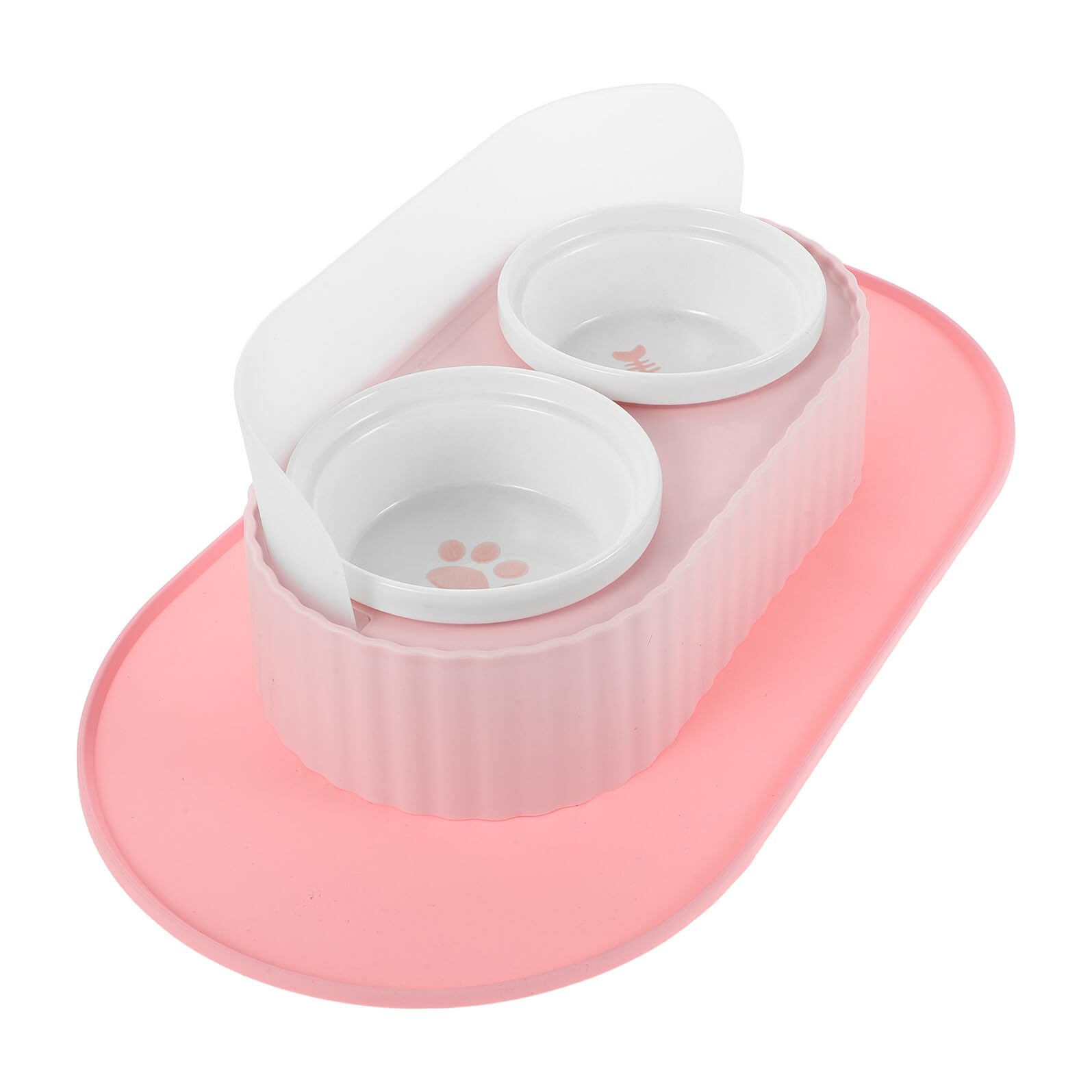 Lurrose Gamelle Surélevée pour Chat en Céramique 350 ML Double Bol avec Support Antidérapant et Tapis Imperméable pour Nourriture et Eau Bol pour Chat en Céramique Ensemble 1 Pièce
