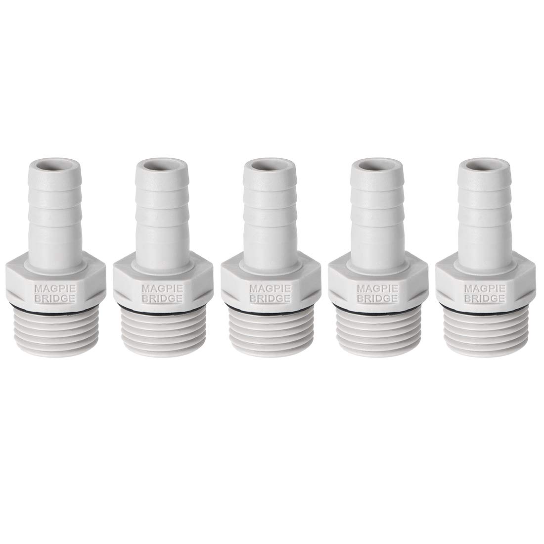 sourcing map PVC Barb Hose Fitting Connector Adapter 12mm or 15/32" Barbed x 1/2" G Male 5pcs
