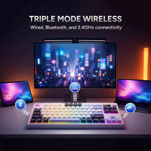 Image of KARNAGE by EVM Visage RGB Backlit Wireless Gaming Keyboard [84 Keys] Triple Mode BT 5.0, 2.4GHz & USB-C | Semi- Mechanical | Volume Knob & Display | 2000mAh | Win & Mac | 2 Year Warranty | Black