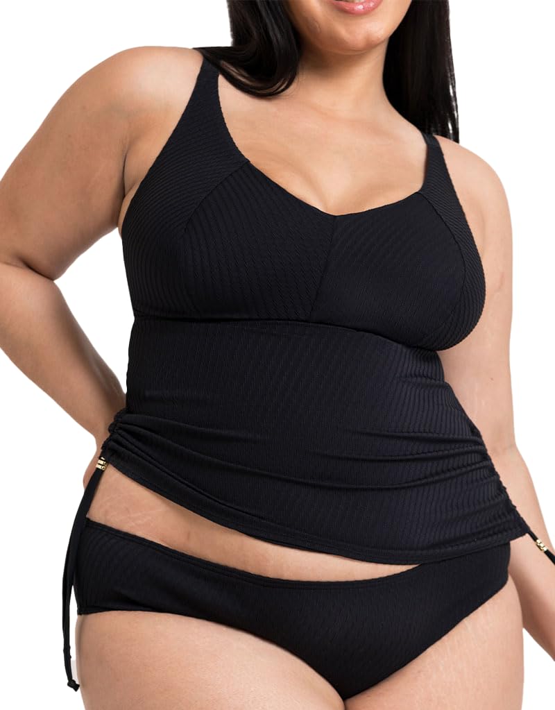 Curvy Kate Women's Jet Set Multiway Tankini Top Drawstring in Black | Size: 36H/HH