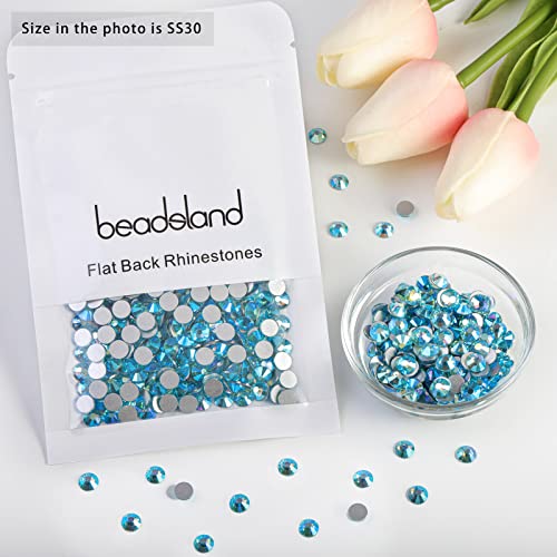 Image of Beadsland Flat Back Crystal Rhinestones, Aquamarine AB, SS30, 576pcs | Flatback Glass Gems, 6.3-6.5mm, for Nail Art Craft, Glue Fix