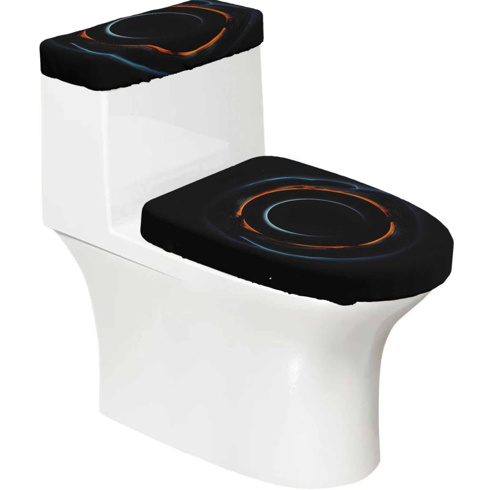 Mysterious Cosmic Black Holes 2-Piece Toilet Seat Cover Set with Tank Lid - Elastic for U-Shape & Elongated - Bathroom Decor