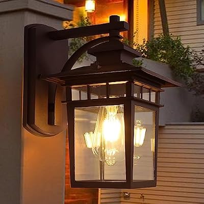 Tosalhql Modern Porch Light Wall Mount Black Exterior Light Wall Lantern for House Front Porch Patio Waterproof Outdoor Light Aluminum Clear Glass 1PK