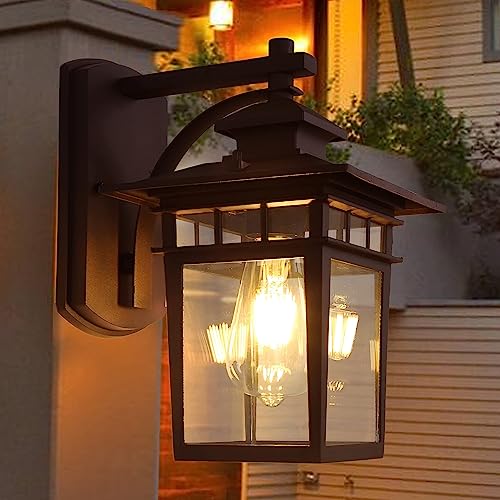Tosalhql Modernas luces de pared para patio, color negro, accesorio de iluminación exterior de aluminio transparente impermeable para patio, garaje, porche y porche (3.6 x 3.7 x 11.7 pulgadas)