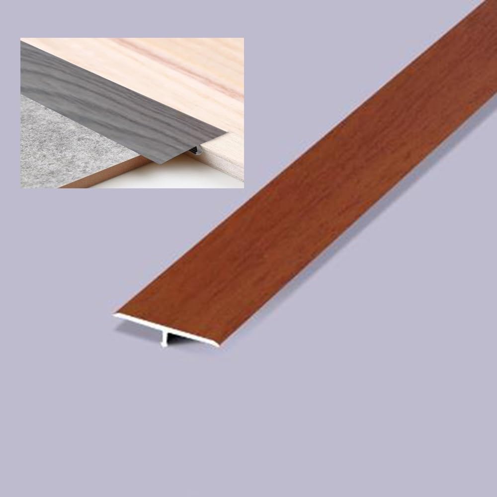 T-Molding Floor Transition Strip 35.4in/90cm Flat Divider Strips, Aluminum Threshold Floor Joining Strip Gap Covering - Wood Grain Finish(Sapere,W2.5cm)