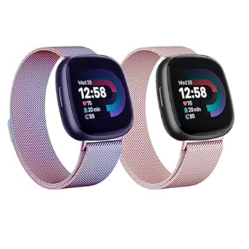 2 pulseiras de metal compatíveis com Fitbit Versa 4/Sense 2/Versa 3/Sense pulseiras femininas e masculinas, pulseira de substituição de malha macia de aço inoxidável para Fitbit Sense 2/Versa 3/Sense