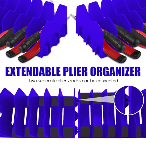 Eikovia 2 Pack ​Plier Orgainzer Rack, 20 Slots Tool Organizer Rack with Extendable Design & Non-Slip Rubber Base, Fits 3\" H, Toolbox Organizer for Pliers, Wrenches, Screwdrivers and More,Blue - Thumbnail 3