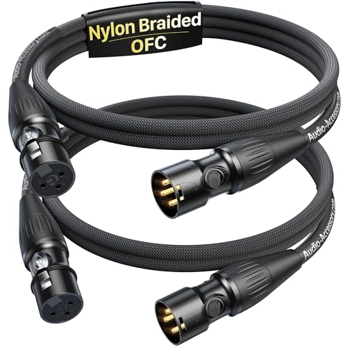 Short XLR Cables 3.3ft 2 Pack, Gold Plated 3-Pin Connectors from Rean-Neutrik Sub Brand, Kevlar-Reinforced Nylon Braided & OFC Shielded XLR Male to Female Balanced Microphone Cord for Mixer, Amp, DAC