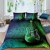 Guitar Duvet Cover Music Themed Guitar Bedding Set for Kids Boys Girls Children Guitar Instruments Print Comforter Cover Ultra Soft Decor Musical Pattern Bedspread Cover Full Size Zipper