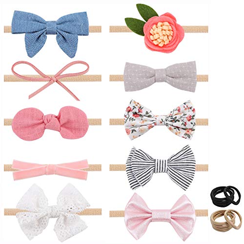 Baby Girl Headbands with Bows, Newborn Infant Toddler Nylon Hairbands Hair Accessories Gifts by TOKUFAGU