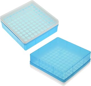 Aicosineg Acrylic Test Tube Rack Holder 100Well Lab Centrifuge Tube Holder Rectangular Stand Bracket Rack Plastic Test Tube Rack for Labortory Holder Party Favors Blue 5.91x5.91x2.17in(Single)