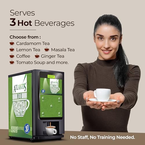 Image of ATLANTIS Neo 3-Lane Premix Based Tea & Coffee Vending Machine | Dedicated Hot Water Option| For Shops, Offices, Hotels & Restaurants