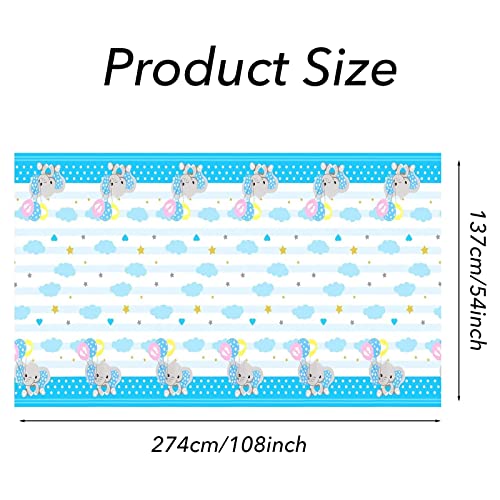 4 Pieces Baby Shower Tablecloths Decorations Blue Elephant Table Cover Birthday Tablecloth 108×54 Inch Rectangular Plastic Table Decors For Baby Boy Gender Reveal Party Supplies #TOP1