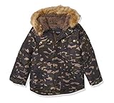 LONDON FOG Boys' Warm Winter Coat Parka with Cozy Trimmed Hood, Green CAMO Combo, 7