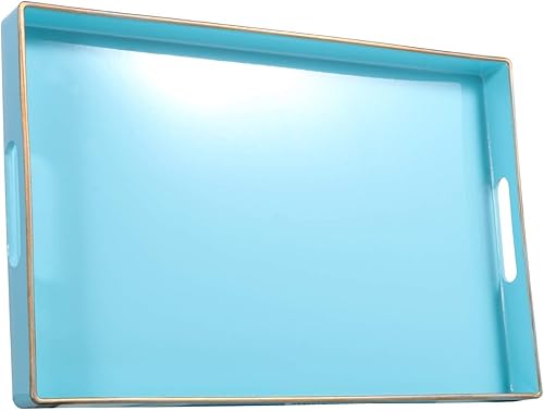 Miniatura 9 de Zosenley - Bandeja decorativa de plástico con asas, organizador moderno de tocador para baño, cocina, otomano y mesa de café (Azul, Rectangular)