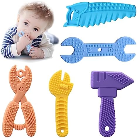 5PCS Baby Teething Toys, Silicone Sensory Teether Toys for Babies, Infant Toys 0-6 Baby Shower Gifts for 3 9 12 18 Month 1 One Year Old Girls Boys, Newborn Kids Toddler Chew Toy, Travel Toys, BPA Free