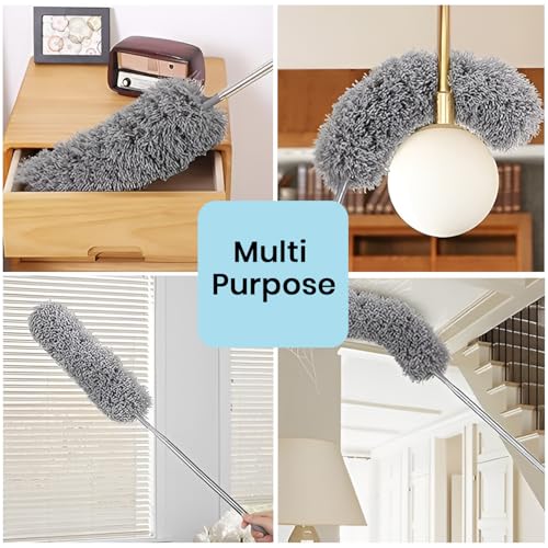 Image of Maxoshine Fan Cleaner Brush with Long Rod Flexible Fan Cleaning Mop Microfiber Dust Cleaner Foldable Duster Microfiber Duster for Cleaning of Home, Kitchen, Car (Grey - Feather Duster)