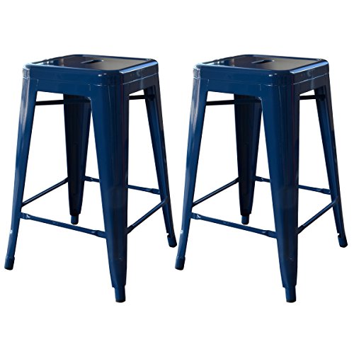 AmeriHome 2-Piece Metal Bar Stool, Blue, 24-Inch