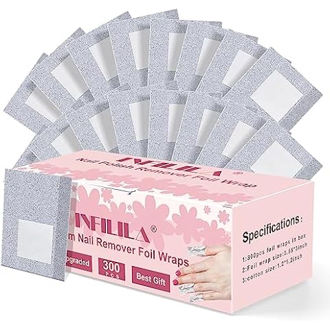 NXJ INFILILA Nail Foil - 300PCS Foil Nail Wraps Gel Nail Polish Remover Foil Wraps for Nails, Soak Off Gel Remover with Larger Cotton Pad for Removing Nail Polish at Home Cover