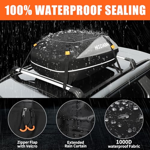 Image of MIDABAO Waterproof Duty Car Roof Top Carrier-Car Cargo Roof Bag Car Roof Top Carrier - Waterproof & Coated Zippers- Includes Anti-Slip Mat- for Cars with or Without Racks (12 Cubic feet)