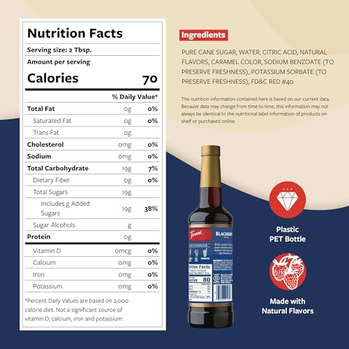 Image of Torani Blackberry Syrup for Drinks, Flavoring for Iced Tea, Lemonade, and Sodas, Pump Included, 25.4 Oz