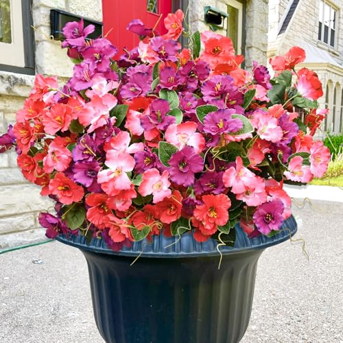 Artificial Flowers for Outdoors, 6 Bundles Fake Outdoor Hibiscus Flowers UV Resistant, Realistic Artificial Plants & Flowers for Decoration, Fake Flowers for Front Porch Patio Outdoor Spring Decor