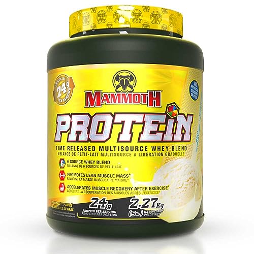 MAMMOTH PROTEIN POWDER, HIGH PROTEIN SHAKE, SUPERIOR TIME-RELEASE FORMULA, WHEY PROTEIN CONCENTRATE & ISOLATE, HYDROLYZED WHEY & MILK PROTEIN ISOLATE, CASEIN, 6 BIOAVAILABLE DAIRY PROTEIN SOURCES, LOW SUGAR (Vanila Ice Cream, 5 Lb)