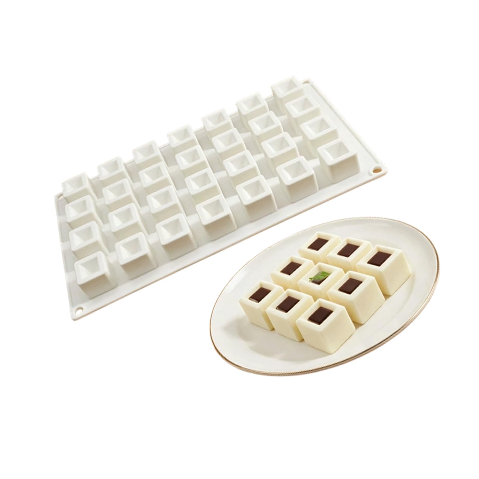 WGBOSMG 28 Cavities Cake Baking Molds Square Shape Chocolate Making Molds Suitable for Cupcakes Candy Making Easy Releasing Elastomer Cast