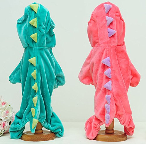 Marupet Autumn/Winter Overall Dinosaur Custome Fleece Warm Four-Leg Jumpsuit Cosplay Outfit Custome For Teddy, Pug, Chihuahua, Shih Tzu, Yorkshire Terriers, Papillon Pink M #TOP1