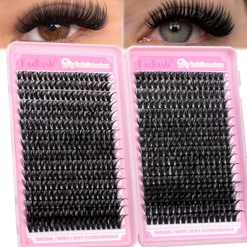 FADLASH Eyelash Clusters 60D+80D Lash Clusters D Curl 576PCS Individual Lashes DIY Lash Extensions 12-18mm Cluster Eyelash Extensions at Home