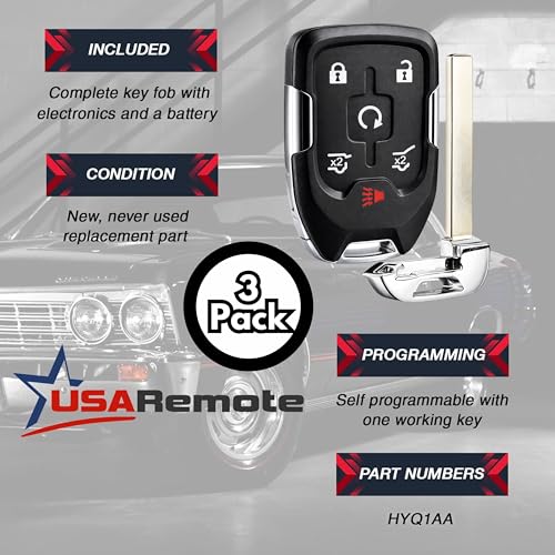 Image of 3X Smart Key Fob Replacement for 2015-2020 Chevy Suburban Tahoe GMC Yukon Yukon XL, HYQ1AA 13580802, Push to Start Only, Self Programmable with One Working Key