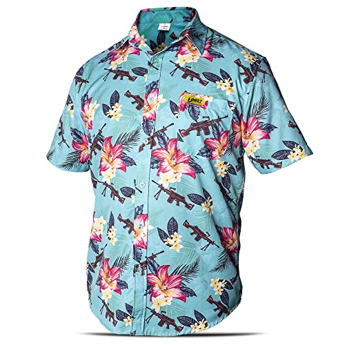 Hawaiian Shirt for Men Green M249 Button Down Shirts Men Novelty Funny Flower Weapons Shirts with Guns
