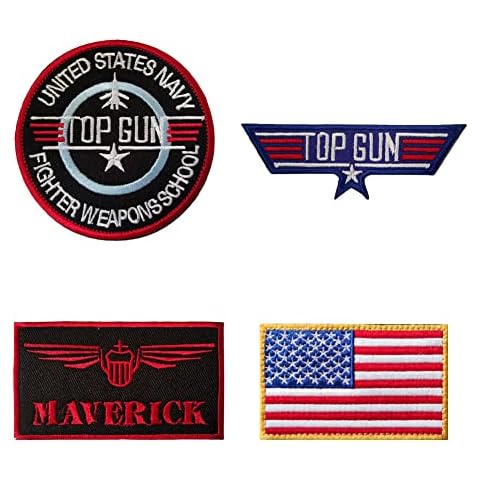 King Maverick Top Gun Fancy Dress Patch Set,American Flag,Royal Air Force Embroidered Iron/Sew On Patch for Clothing DIY Clothes Stickers Custom Badges Cover