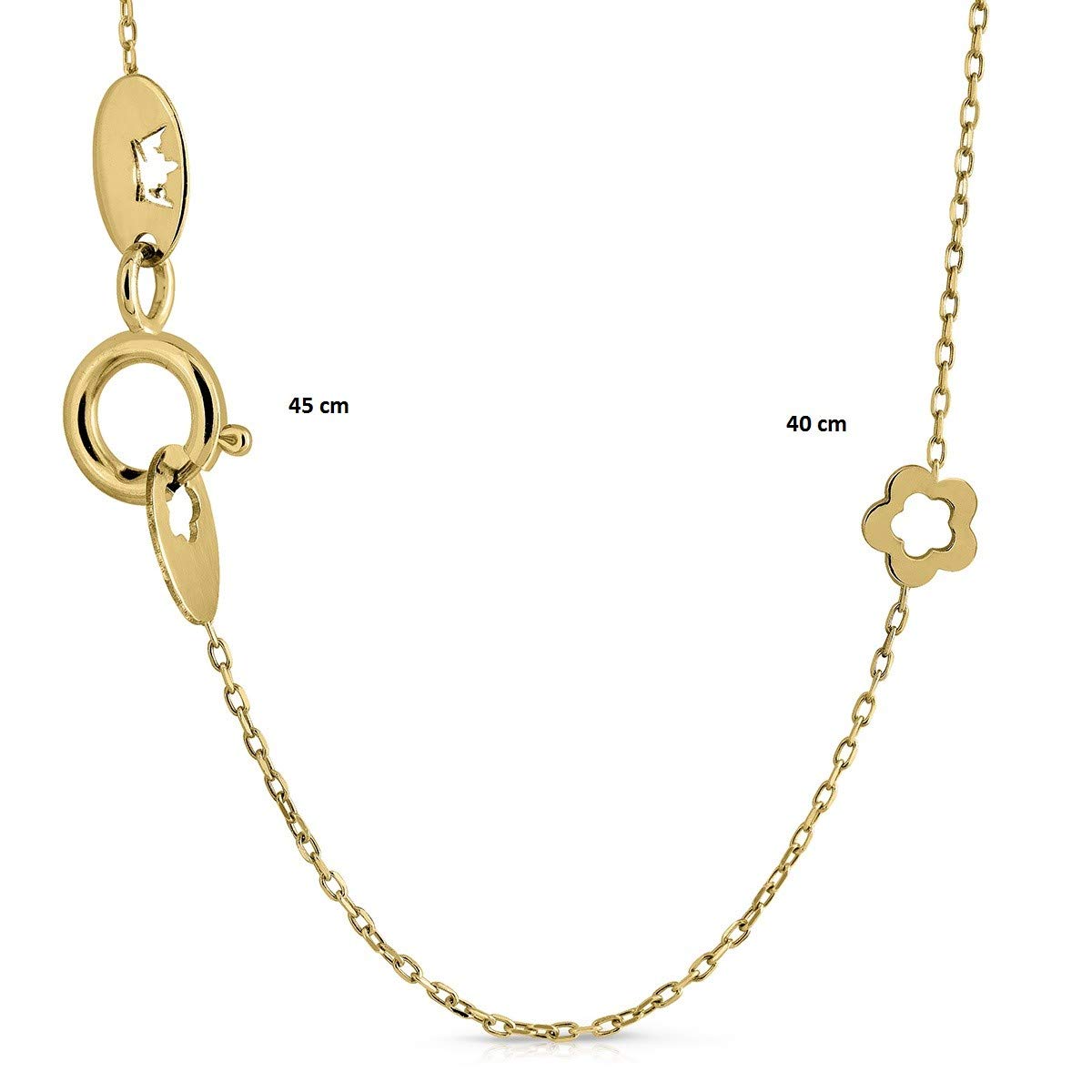 Medalla Colgante San Benito Oro de Ley 9 Kilates, con Circones Engastados, Medida 15 mm, y Cadena Incluida 45 cm