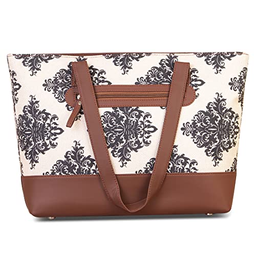 ZOUK Printed Jute Handcrafted Vegan Leather Women's Shoulder Tote Bag - Image 4