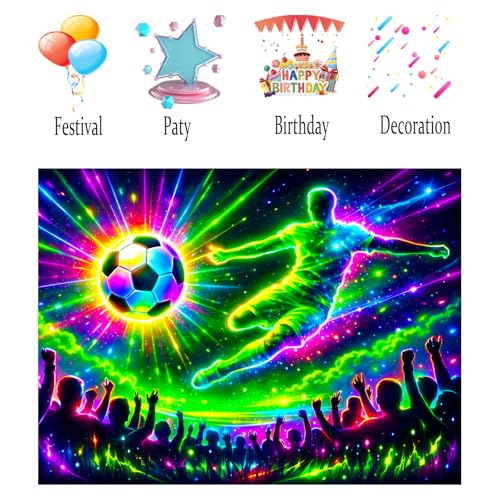 Image of Nuxovilar Neon Soccer Crowd Wall Tapestry Polyester 78.74x59.05 In | Glow Poster Trippy Wall Art Sports Decor UV Backdrop Bedroom Game Room Dorm Space Room (Soccer Kick Crowd)