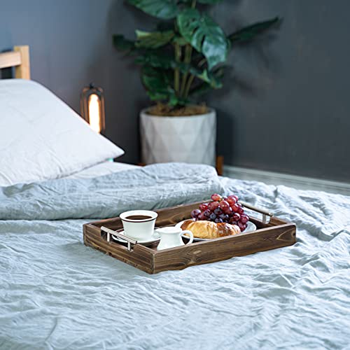 Wood Serving Tray With Silver Handles By Cozy Décor - Premium Decorative Trays For Coffee Table - Large Ottoman Tray For Living Room - Tv Trays For Breakfast In Bed - 17-Inch Wooden Tray For Ottoman #TOP5