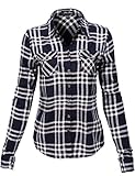 Luna Flower Women's Simple Long Sleeve Front Pocket Cowboy Plaid Shirts