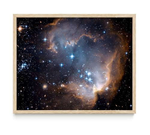 Make Em Laugh Star Cluster NGC 602 Wall Art 16x20 Framed Poster Ready to Hang Hubble Telescope Deep Space Nebula Astronomy Photography for Science Classroom Planetarium Office Space Lover Décor