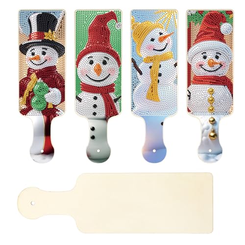 Image of 4 Pcs Diamond Art Painting Tray Board for Adults, 5D DIY Special Shape Crystal Rhinestones Diamond Art Cutting Board Christmas, Indoor Kitchen Dining Table Decor Christmas Gift (Christmas Snowman)
