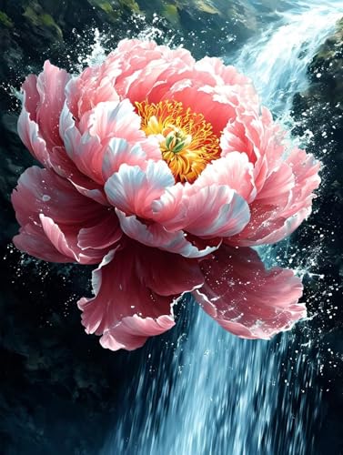 Peinture diamant pivoines cascade 5D kit complet broderie d'art XXL 80x120cm