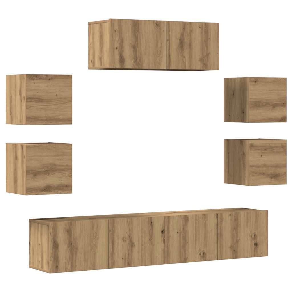 7-TLG. TV-Schrank-Set Wandmontage Artisan-Eiche Holzwerkstoff, 80x30x30cm, modernes Media-Center für Wohnzimmer, stabil & langlebig