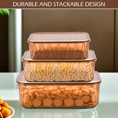 Image of Kuber Industries 2 Pcs Acrylic Stackable 4600 ml Kitchen Food Storage Container for Home with Lid | Freeze Organizer Items and Storage Organizer Box for Snacks and Dry Fruits | Brown