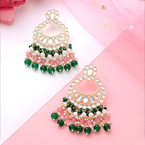 Traditional Kundan Chandbali Plated Beads Drop Earrings