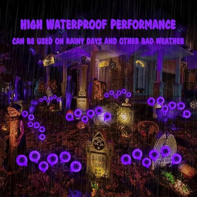 Halloween Solar Lights Outdoor Waterproof Solar Scary Eyeball Lights, 2 Pack Green Eyeball Swaying Firefly Lights, Solar Halloween Path Lights for Yard Garden Lawn Party Decor, Purple