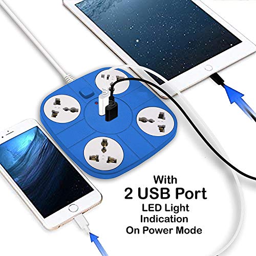 Image of Extension Cord with 2 USB Charging Ports and 4 Socket Heavy Duty Multiplug Extension Board for Multiple Devices - Smartphone, Computer, Tablet, Laptop (Color May Vary)