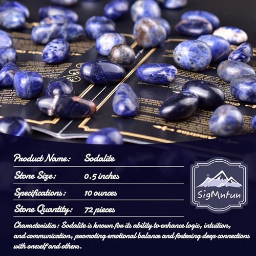 Image of Polished Sodalite Crystals - 72 Pcs, 0.5 inch 10 oz Handpicked Natural Tumbled Gemstones Rocks, Pebbles for Reiki, Chakra, Healing Home Decor