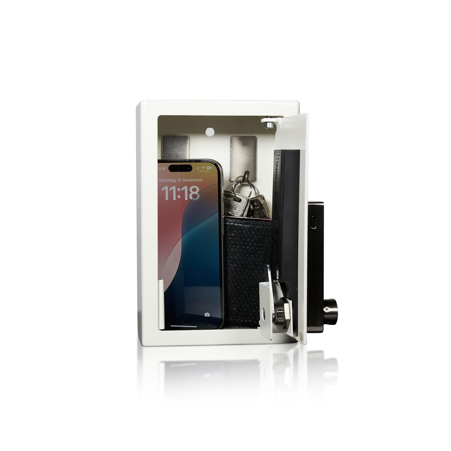 Schlüsselsafe mit PIN-Code-Schloss | wetterfest (IP65) · Notstrom-USB | 2 mm gehärteter Stahl | Auto-Reset PIN · Fake-PIN | Wertsachen-Safe & Handy-Tresor für Hotel, Schule, Ferienwohnung