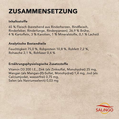 SALiNGO Premium Hundefutter Nassfutter für Hunde Rind mit Kartoffeln & Karotten, getreidefrei, hoher Fleischanteil, Mono Protein